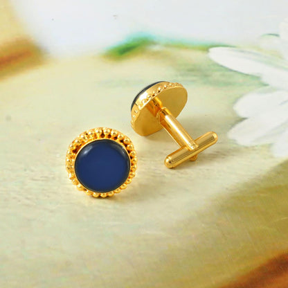 Blue Sapphire Crystal Gemstone Cufflinks For men's Groom Wedding Jewelry gift