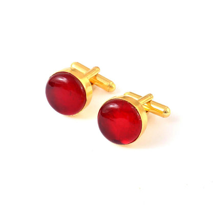 Plane Natural Ruby Red Crystal Gemstone Cufflinks