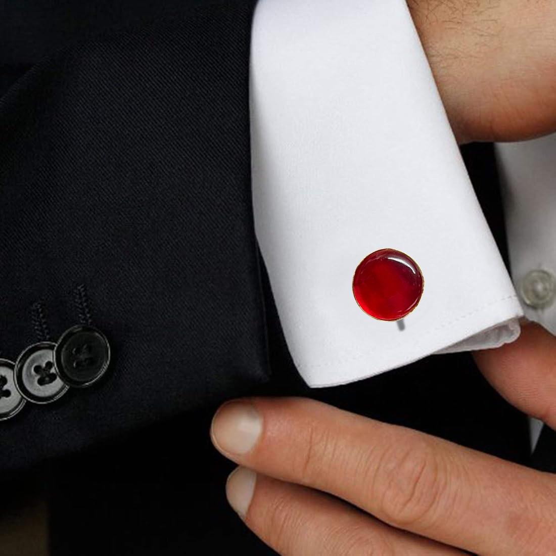 Plane Natural Ruby Red Crystal Gemstone Cufflinks