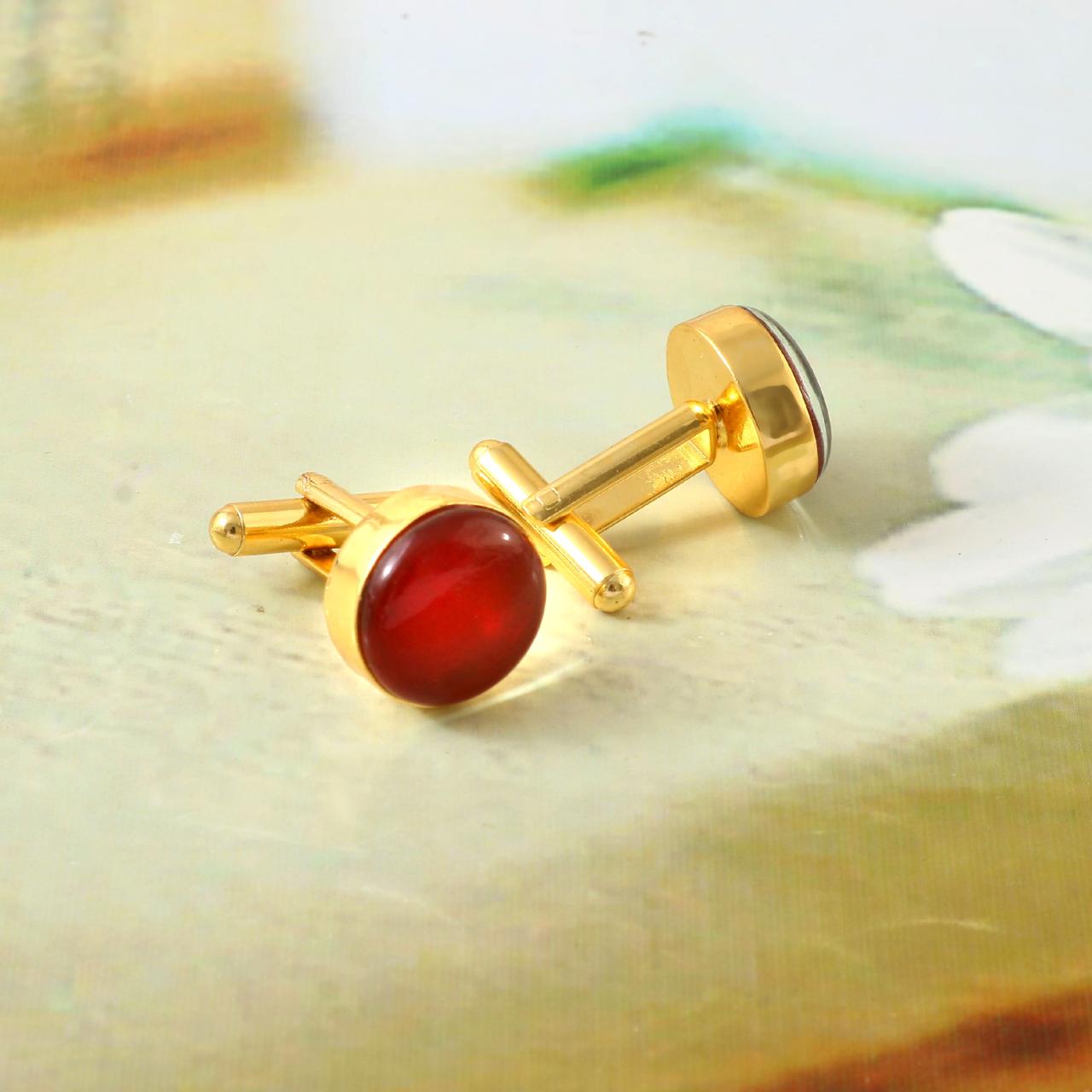 Plane Natural Ruby Red Crystal Gemstone Cufflinks