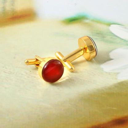 Plane Natural Ruby Red Crystal Gemstone Cufflinks