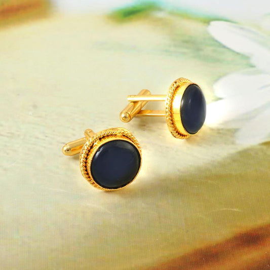 Blue Sapphire Crystal Gemstone Cufflinks For men's Groom Wedding Jewelry gift