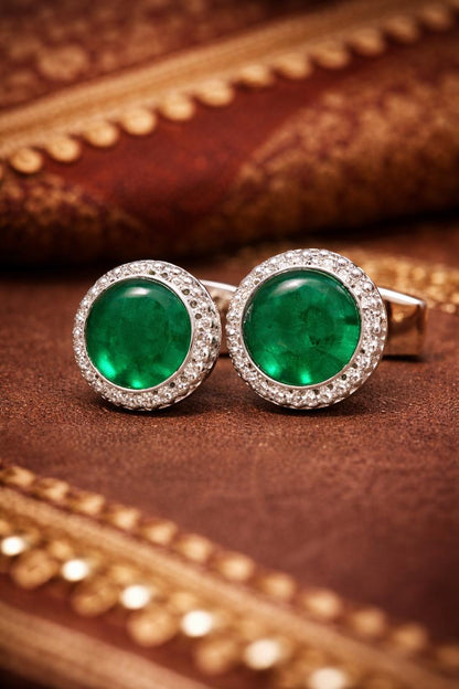 Natural Synthetic Emerald Green Heritage Gemstone Cufflinks For Man
