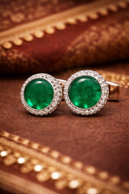 Natural Synthetic Emerald Green Heritage Gemstone Cufflinks For Man