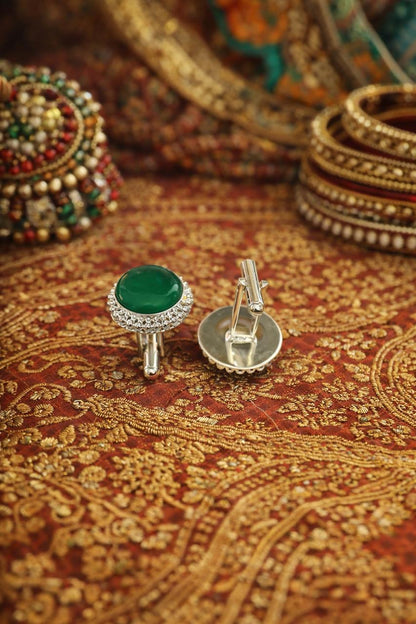 Natural Synthetic Emerald Green Heritage Gemstone Cufflinks For Man