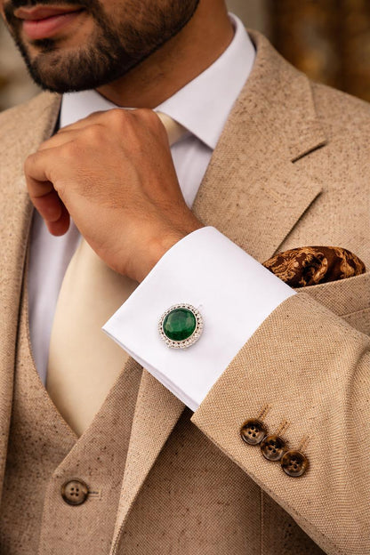 Natural Synthetic Emerald Green Heritage Gemstone Cufflinks For Man