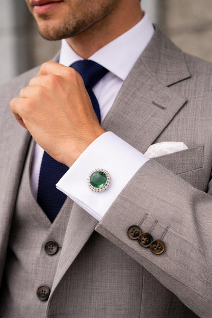 Natural Synthetic Emerald Green Heritage Gemstone Cufflinks For Man