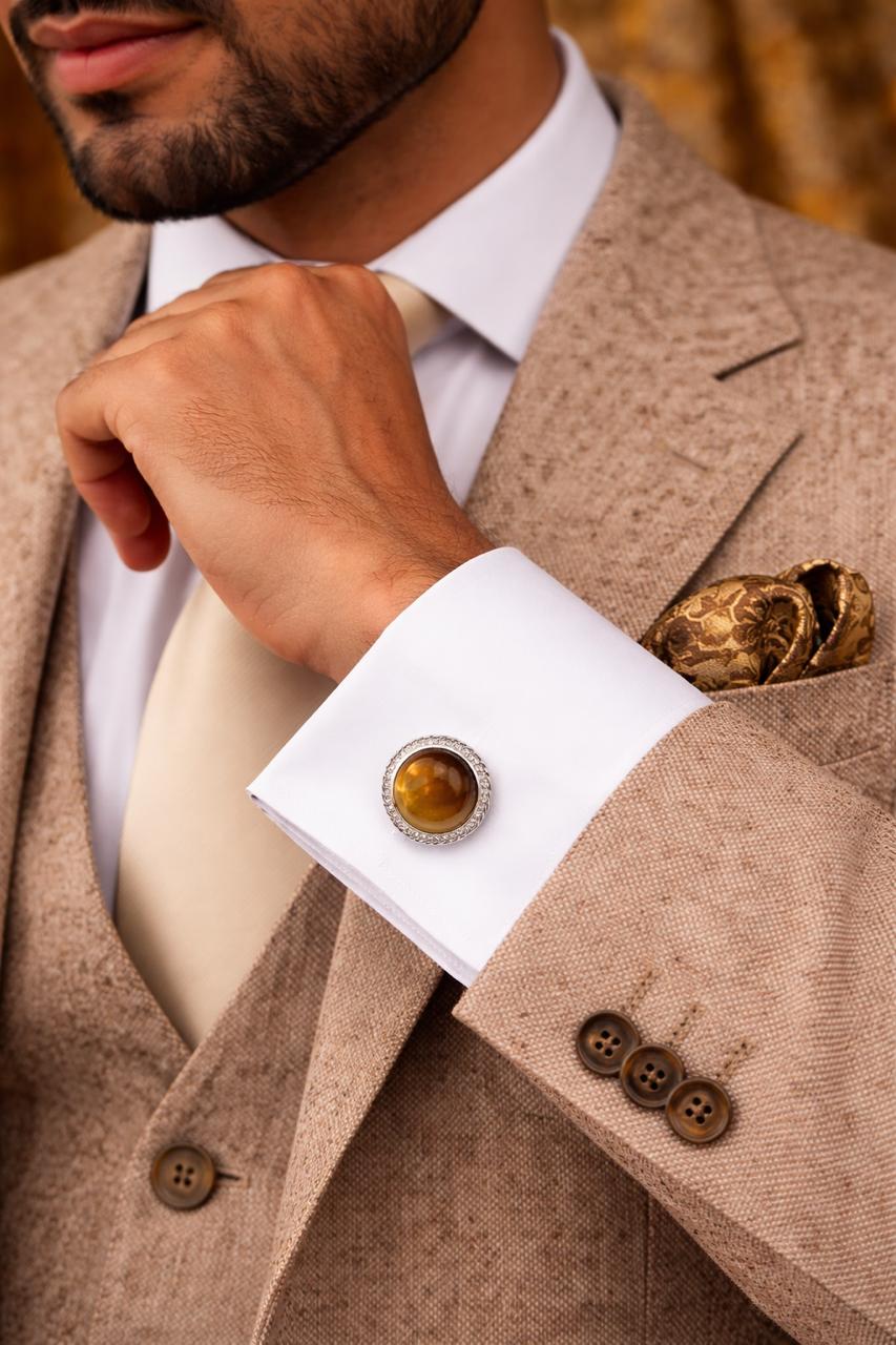 Natural Certified Tigers Eye Gemstone Cufflinks for Men