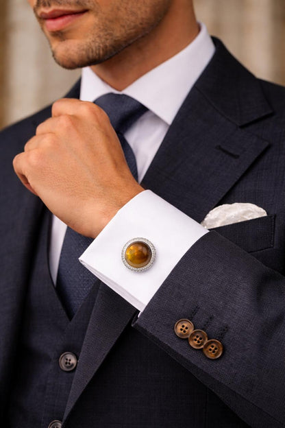 Natural Certified Tigers Eye Gemstone Cufflinks for Men