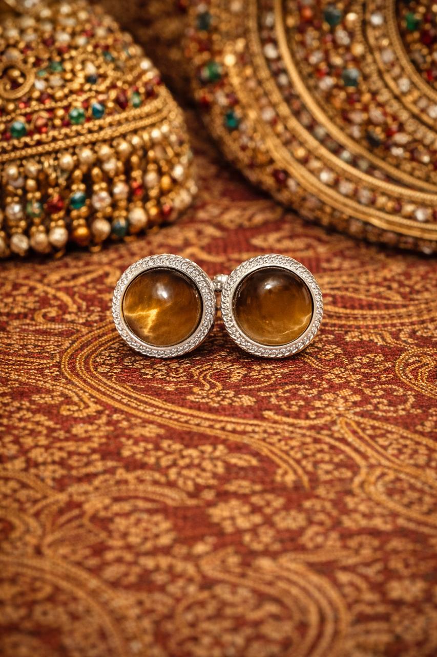 Natural Certified Tigers Eye Gemstone Cufflinks for Men
