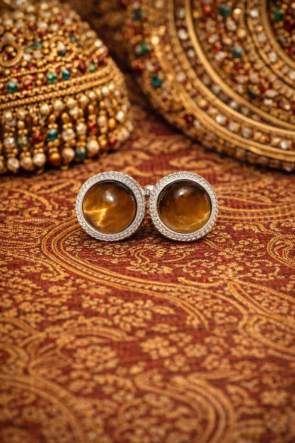 Natural Certified Tigers Eye Gemstone Cufflinks for Men