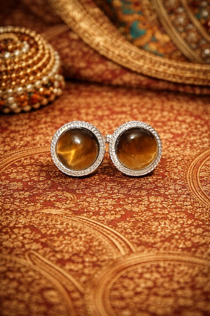 Natural Certified Tigers Eye Gemstone Cufflinks for Men