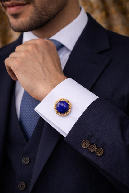 Natural Certified Lapis Lazuli Gemstone Cufflinks For Man
