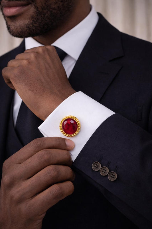 Natural Synthetic Ruby Red Heritage Gemstone Cufflinks For Man