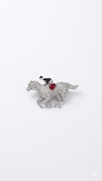 Horse Racer Diamonds Platinum Enamel Unisex Brooch