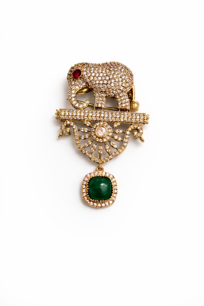 Elephant synthetics Diamond Emerald Drop Brooch Unisex