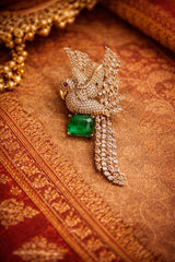 Diamond Encrusted Eagle Pendant with Regal Green Gemstone Brooch