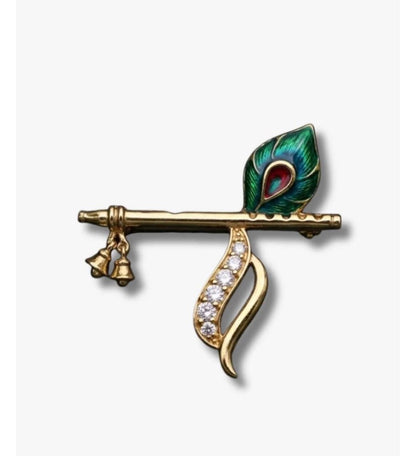 Handmade Antique Finish Design Krishna Flute Paired with Peacock Brooch