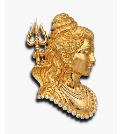 Adiyogi Shiva Bust Trishul Brass Brooch