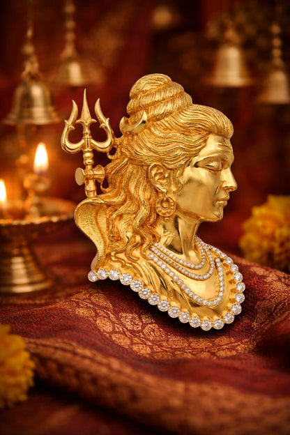 Adiyogi Shiva Bust Trishul Brass Brooch