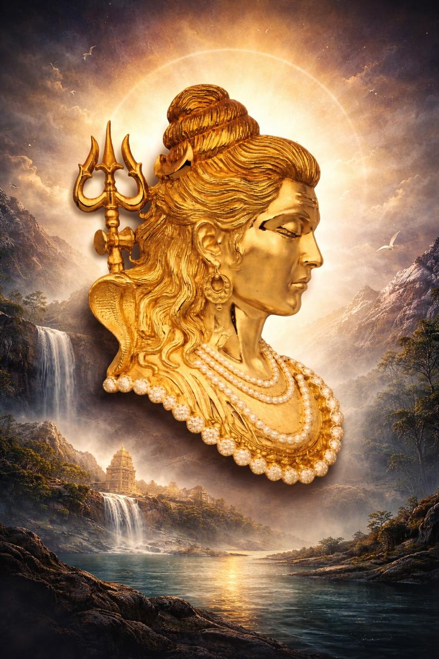 Adiyogi Shiva Bust Trishul Brass Brooch
