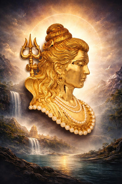 Adiyogi Shiva Bust Trishul Brass Brooch