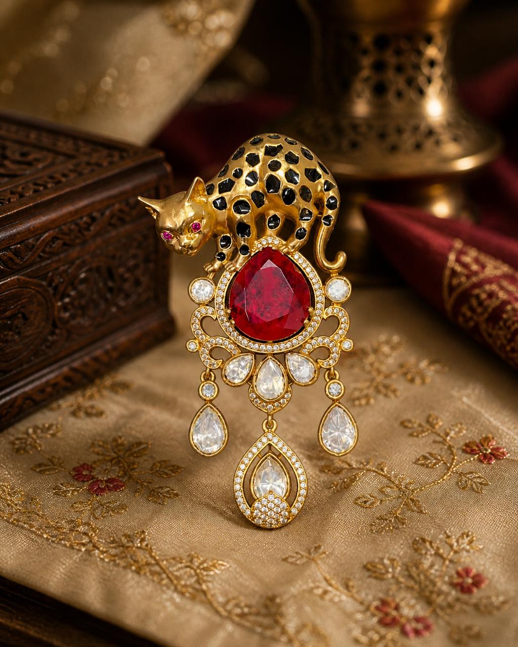 Panther Royale Gemstone Brooch Ruby Stone