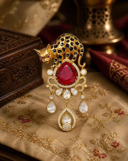 Panther Royale Gemstone Brooch Ruby Stone