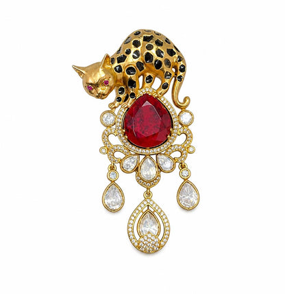 Panther Royale Gemstone Brooch Ruby Stone