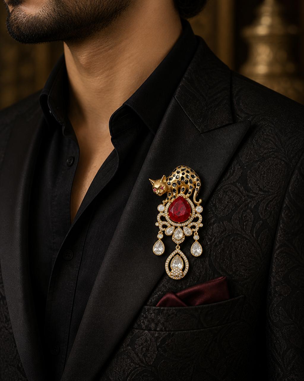 Panther Royale Gemstone Brooch Ruby Stone