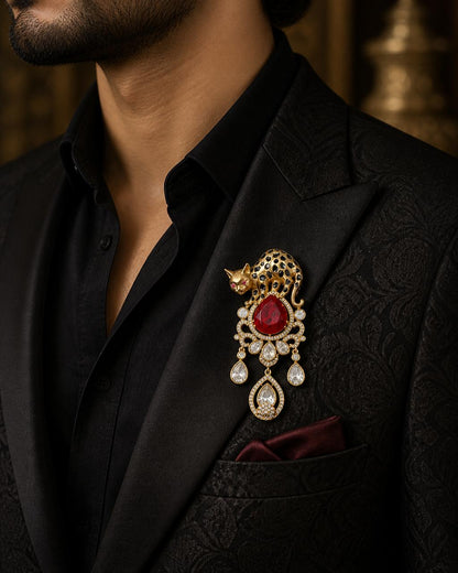 Panther Royale Gemstone Brooch Ruby Stone