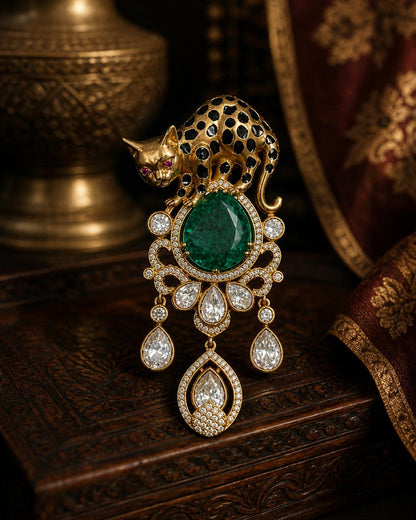 Panther Royale Gemstone Brooch Emerald Stone