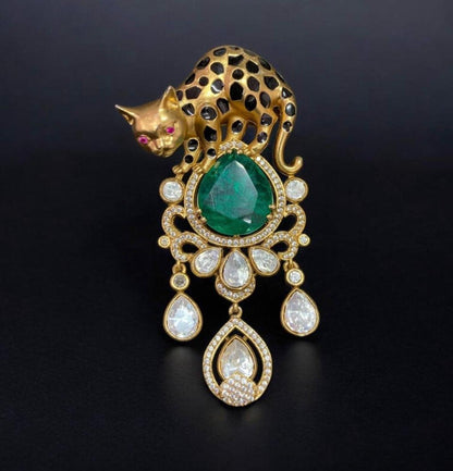 Panther Royale Gemstone Brooch Emerald Stone