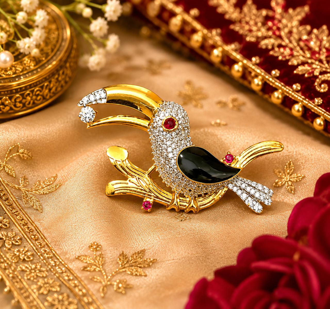 Hand Crafted Antique Bird Brooch