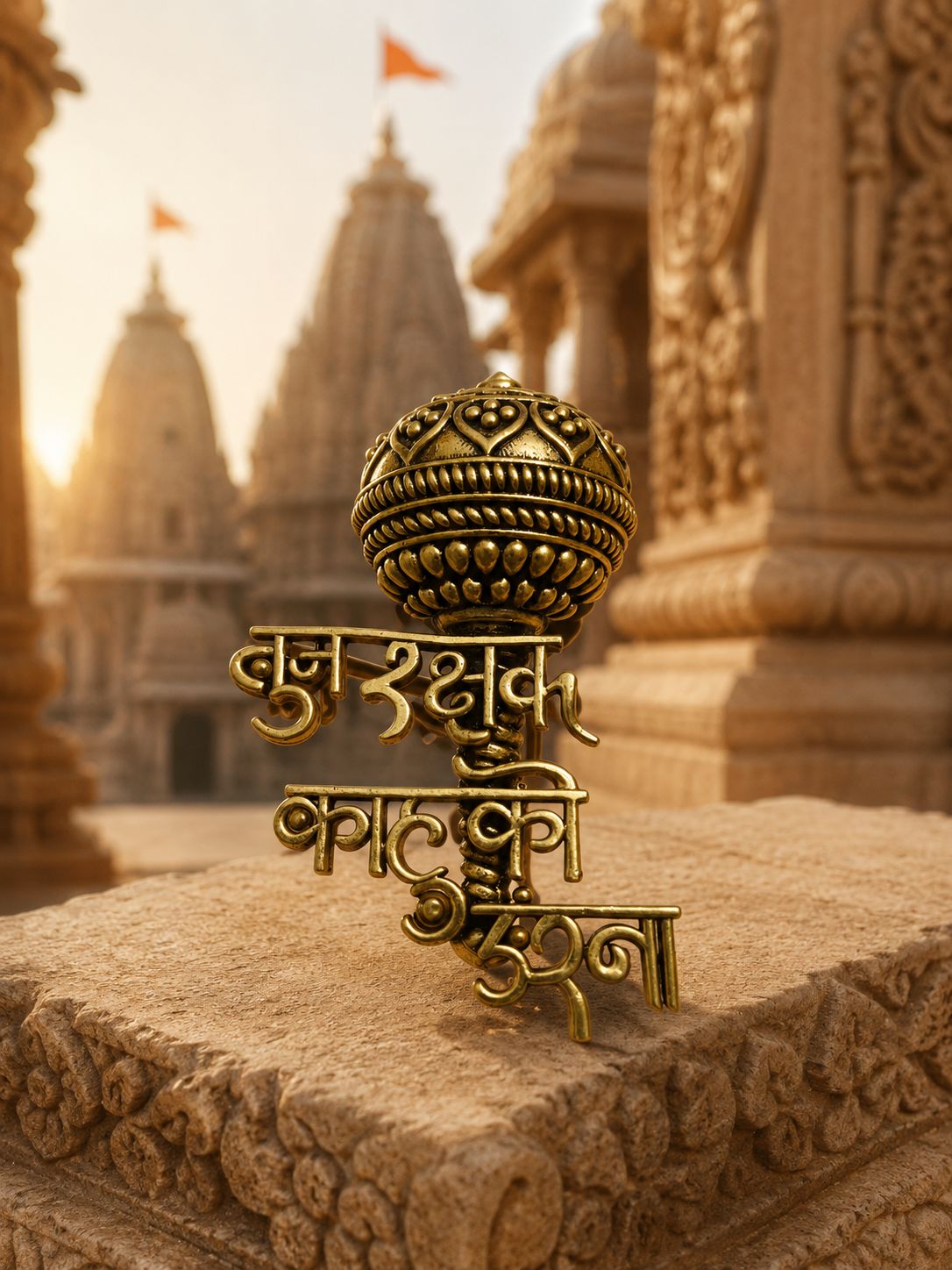 Antique Gold Hanuman Gada TUM RAKSHAK KAHU KO DARNA Brooch
