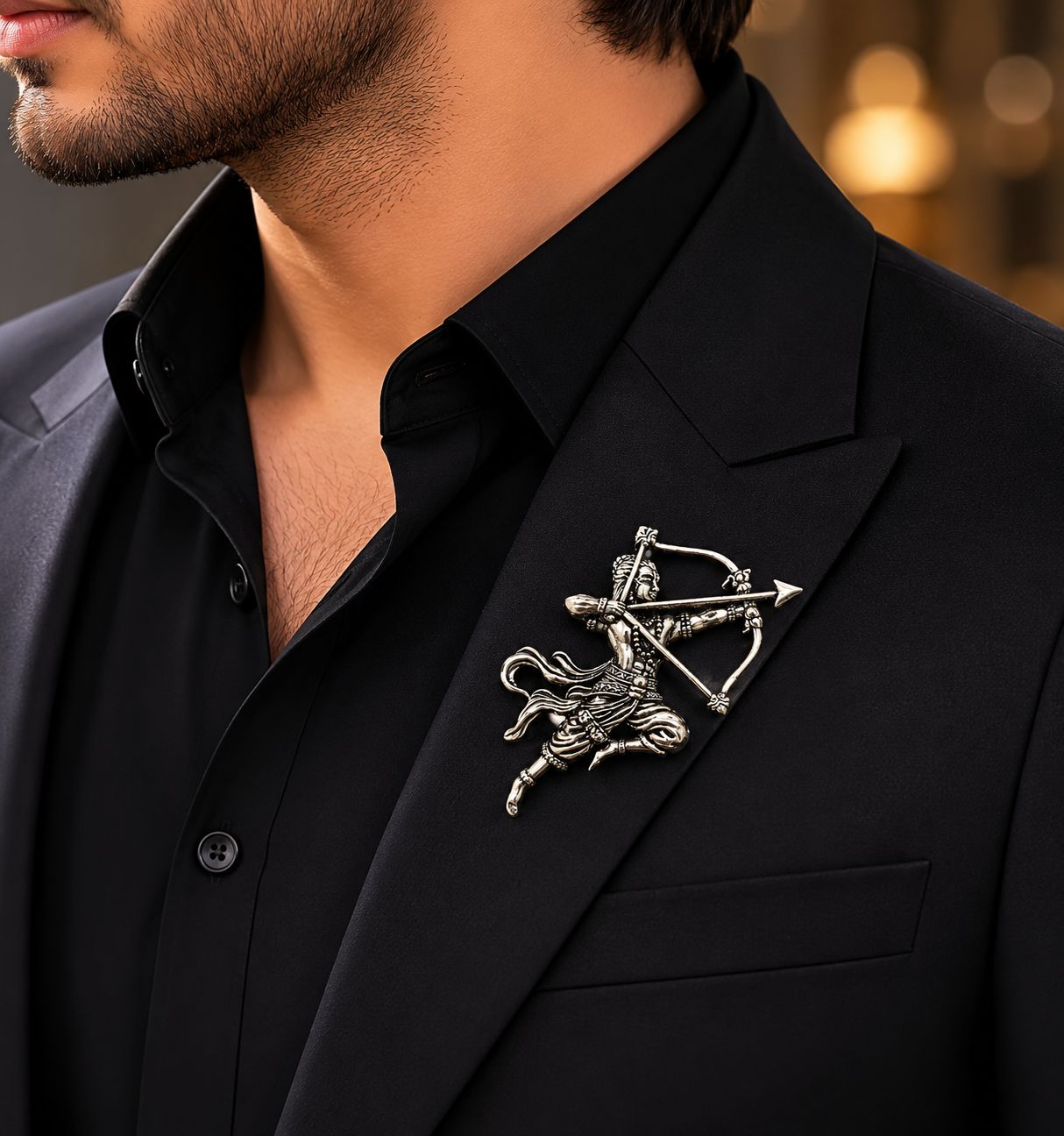 Antique Silver Plated Veer Shri Ram Dhanush Brooch