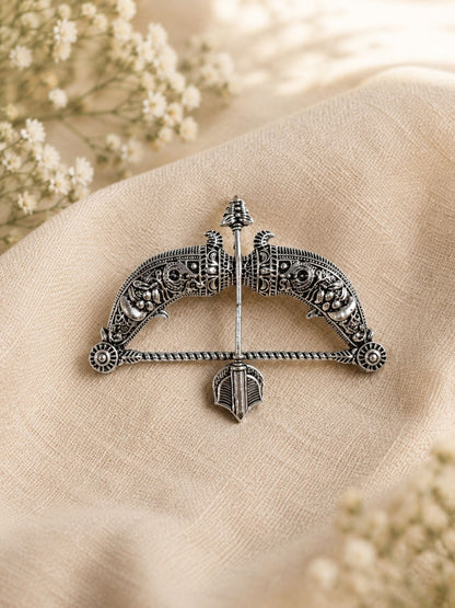 Ram Dhanush brooch traditional silver-toned metalwork