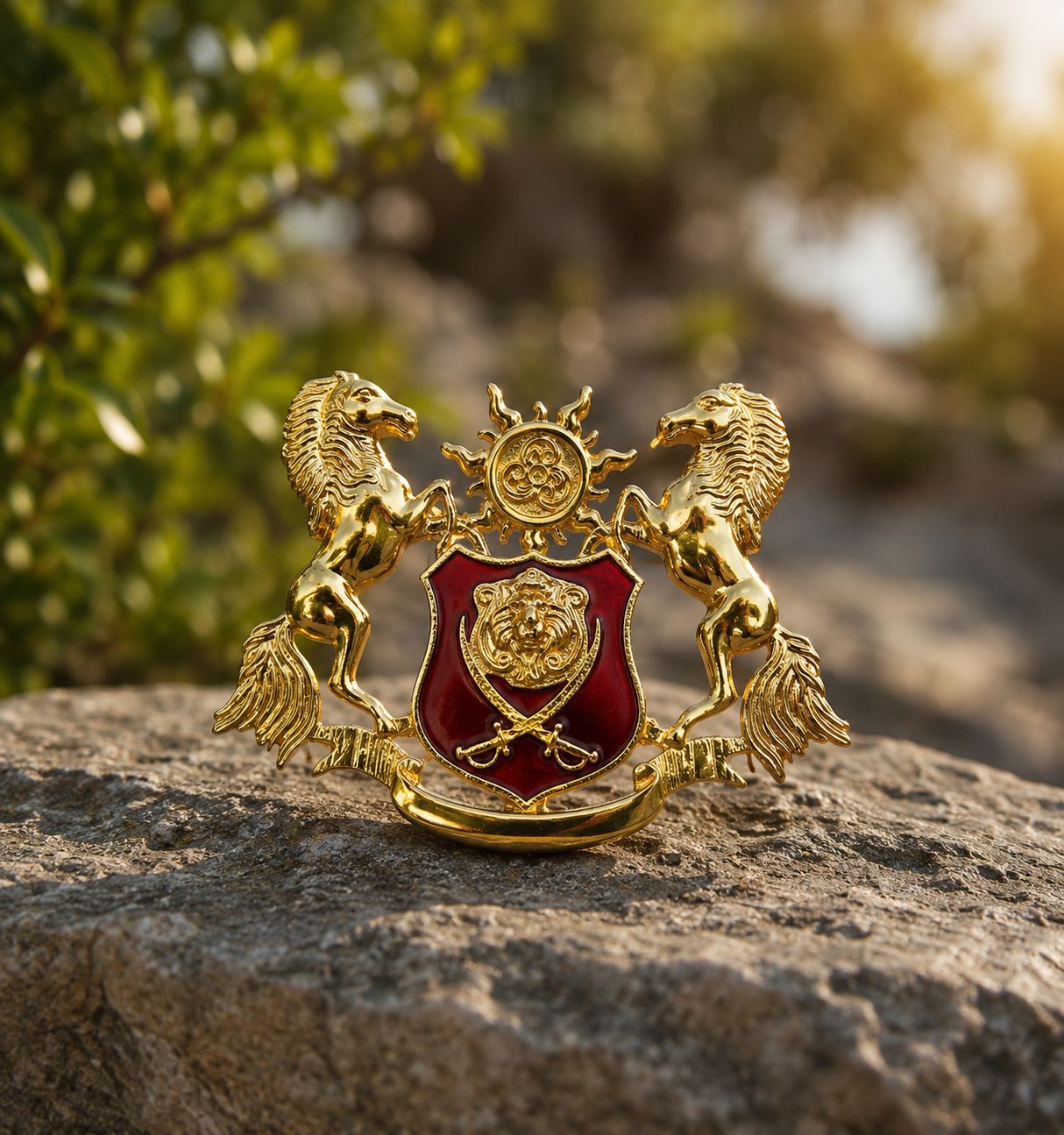 Horse Strength Power Speed SunLion Sword Warrior Animal Royal Brooch