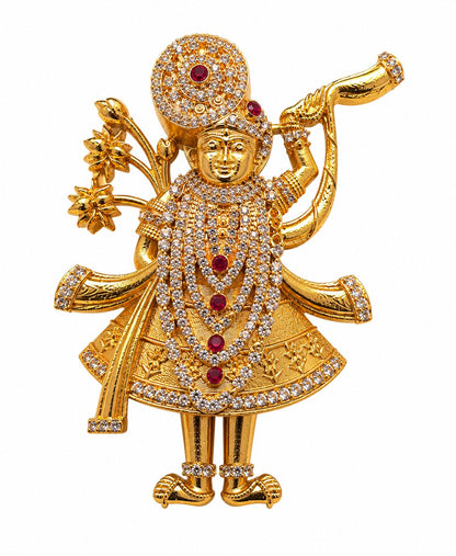 Antique Gold Shrinath Ji Stone-Studded Brooch for Men & Women