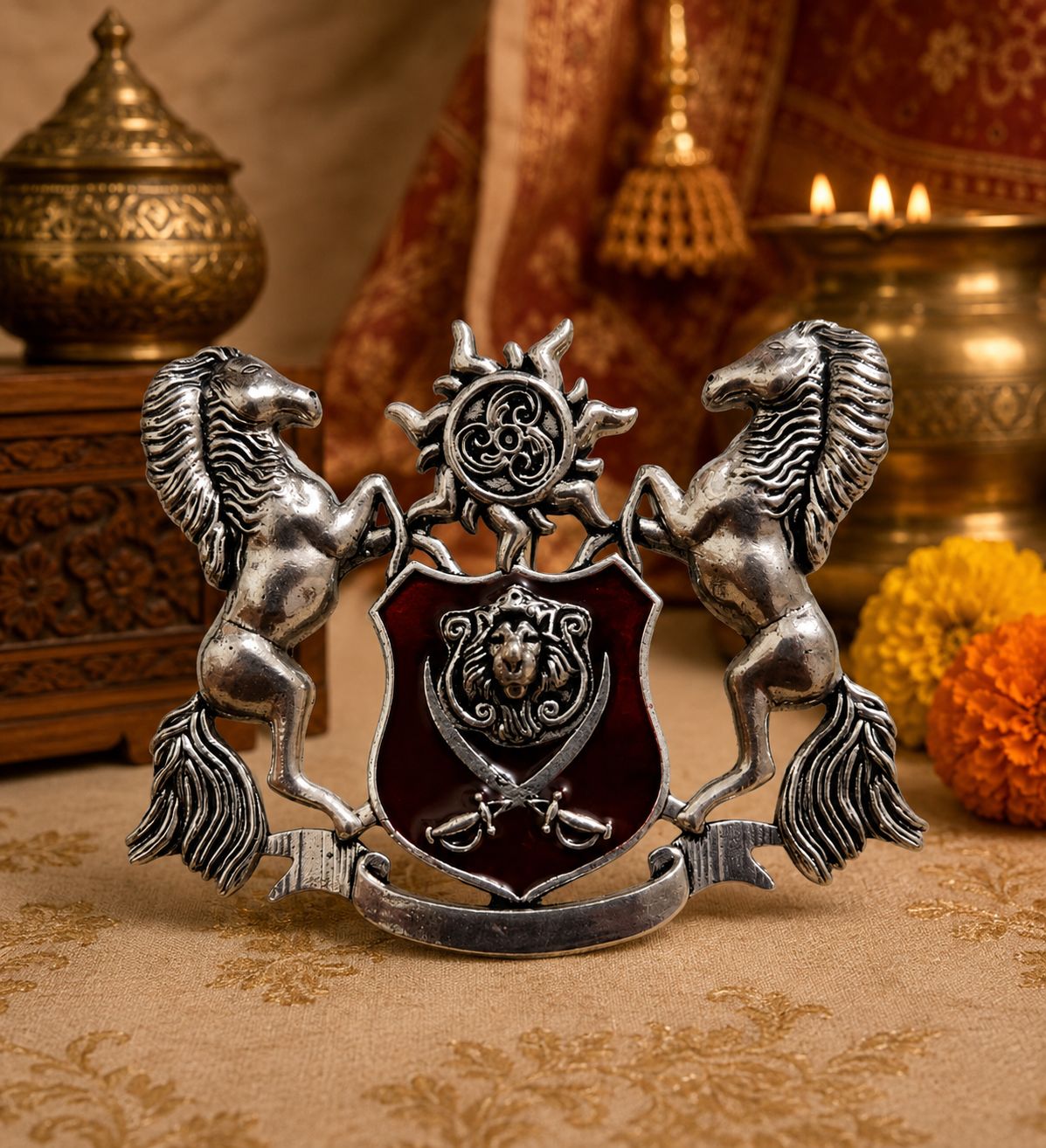 Horse Power SunLion Warrior Silver Plated Brooch