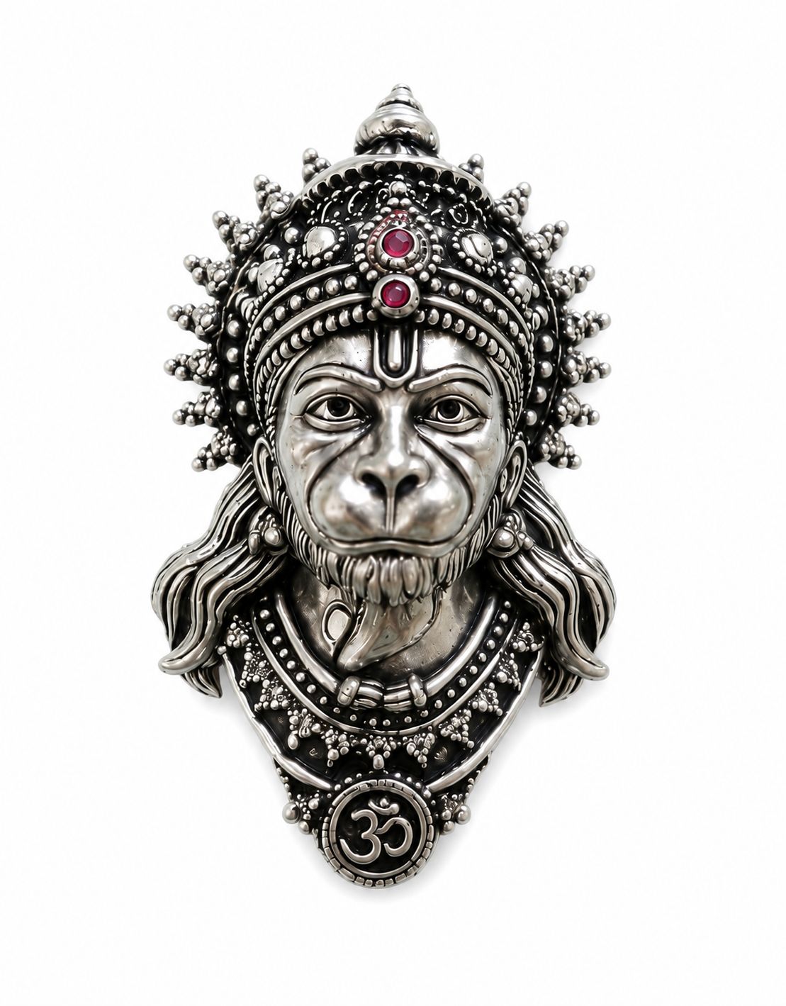 Antique Silver Plated Lord Hanuman Bajrang Bali Face Brooch