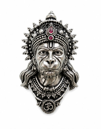 Antique Silver Plated Lord Hanuman Bajrang Bali Face Brooch