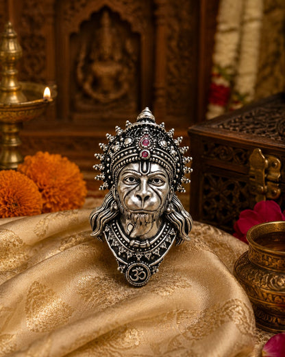 Antique Silver Plated Lord Hanuman Bajrang Bali Face Brooch