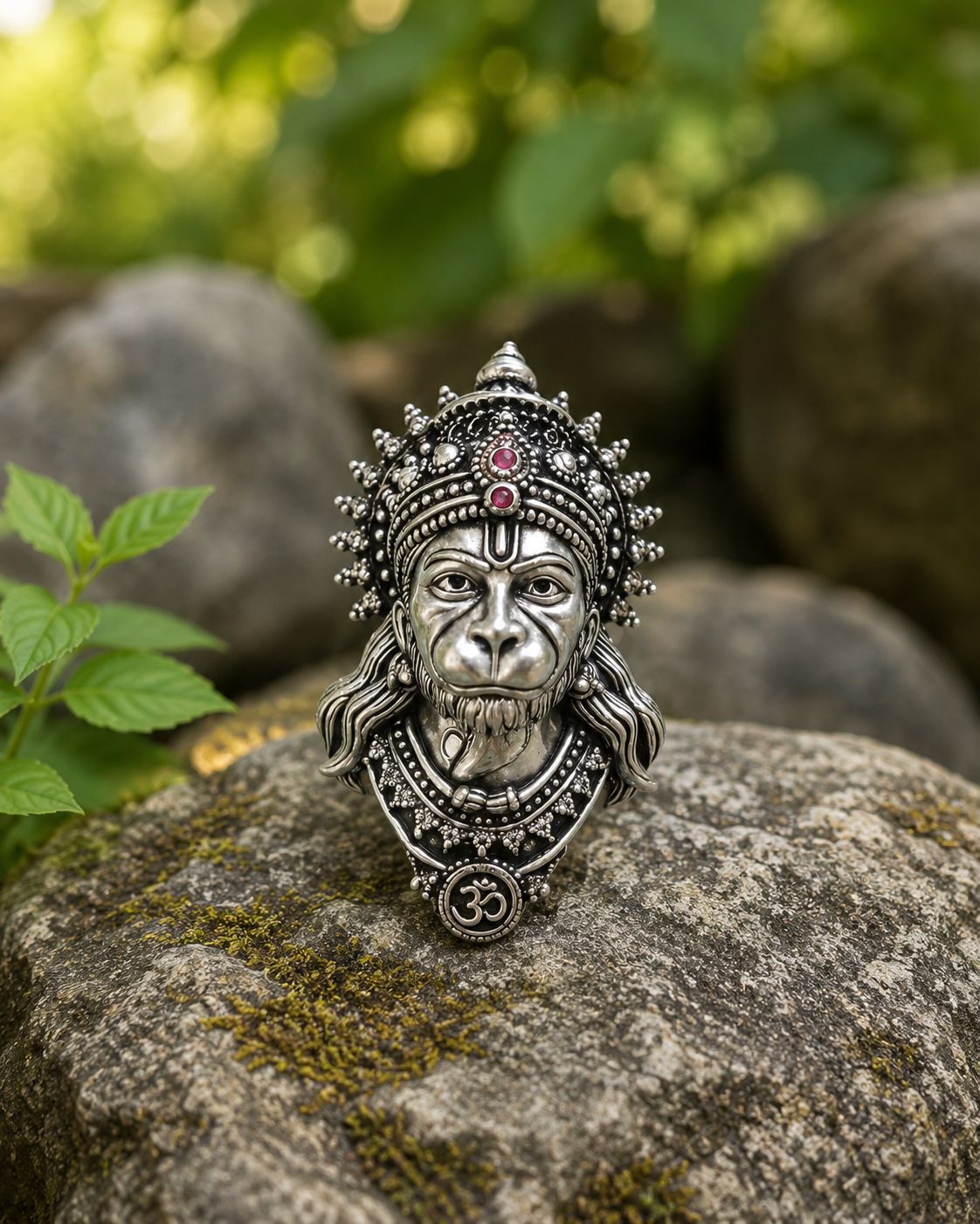 Antique Silver Plated Lord Hanuman Bajrang Bali Face Brooch