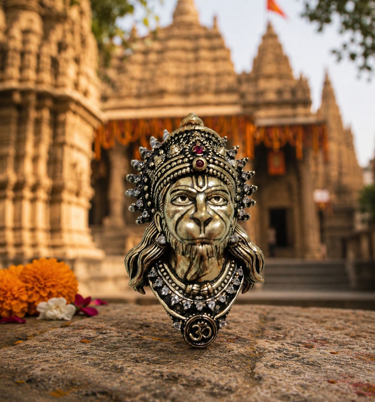 Antique Gold Plated Lord Hanuman Bajrang Bali Face Brooch