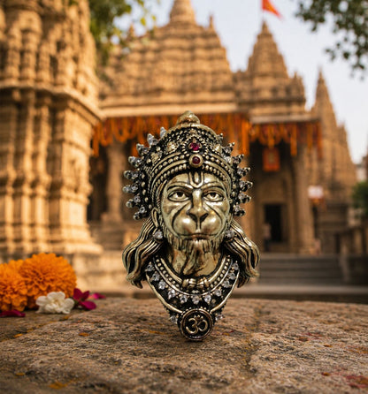 Antique Gold Plated Lord Hanuman Bajrang Bali Face Brooch