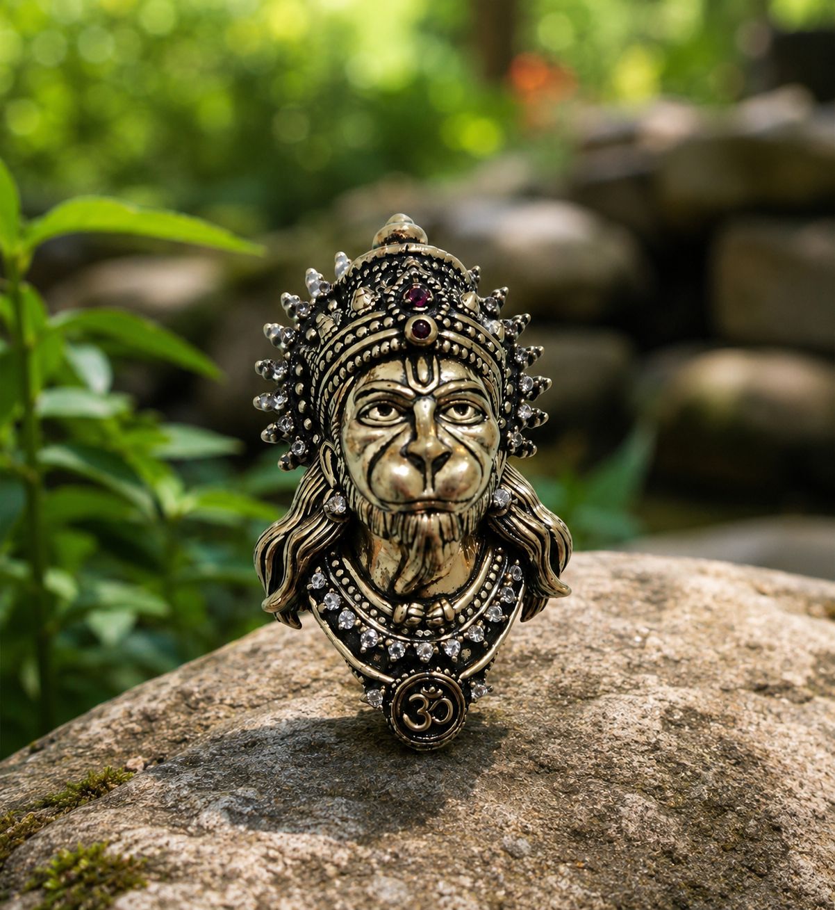 Antique Gold Plated Lord Hanuman Bajrang Bali Face Brooch