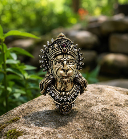 Antique Gold Plated Lord Hanuman Bajrang Bali Face Brooch