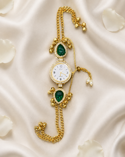 Ethnic Emerald Green Teardrop Ghungroo Jewellery Watch for Women