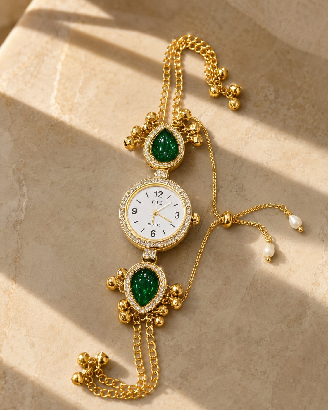 Ethnic Emerald Green Teardrop Ghungroo Jewellery Watch for Women